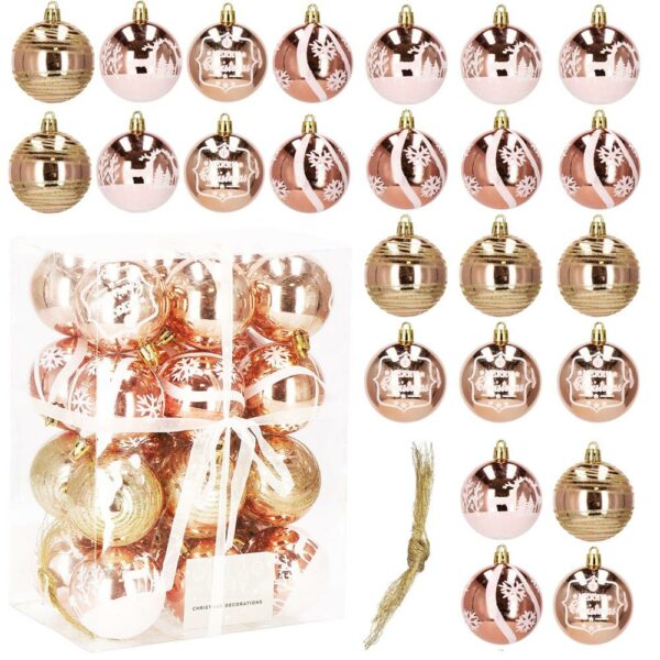 Set globuri de Craciun cu modele de sarbatori, 24 bucati, 6cm, rose - Image 13