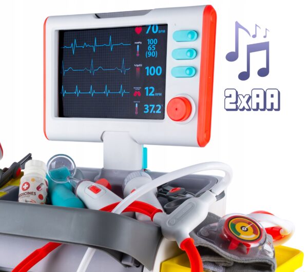 Set de joaca, carucior medical cu aparatura si instrumente, cu sunete si lumini - Image 16