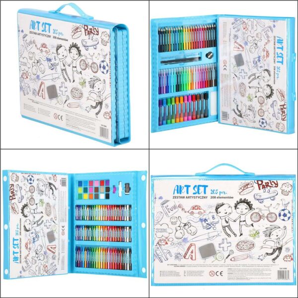 Set de pictura si desen pentru copii, 208 de piese, trusa plastic albastru - Image 16
