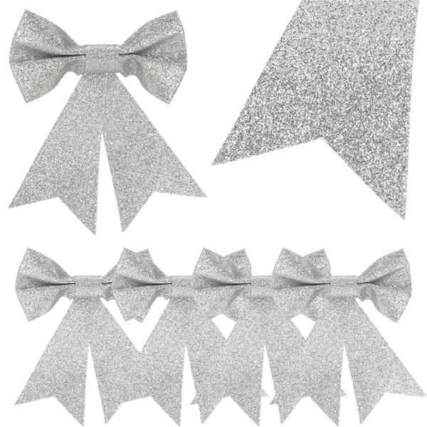 Set 4 ornamente pentru bradul de Craciun, fundita, 13cm, argintiu - Image 14