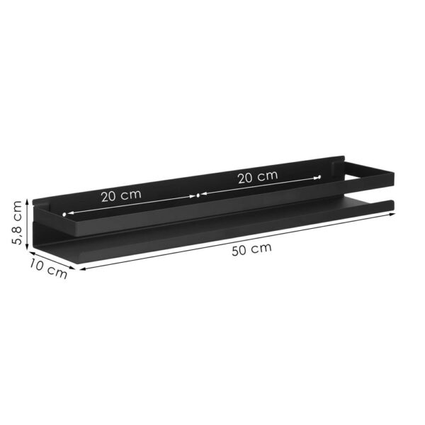 Raft de baie cu 2 sisteme instalare pe perete, aluminiu, 50x10x6cm, negru - Image 17
