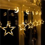(DL) Karácsonyi ablakdísz 138 LED-del, 2m, beltéri/kültéri használatra, meleg fehér világító csillagok