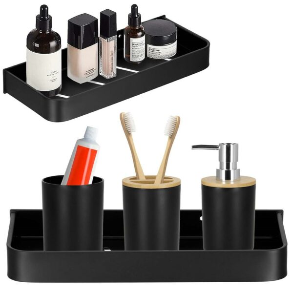 Raft de baie cu 2 sisteme instalare pe perete, aluminiu, 30x12x4cm, negru - Image 17