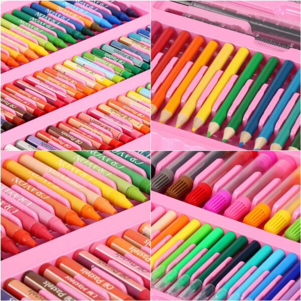 Set de pictura si desen pentru copii, 208 de piese, trusa plastic roz - Image 18