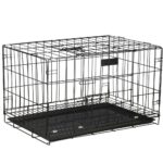 Állatketrec, 2 ajtós, Fém összecsukható, XL, Fekete, 93x67x56 cm