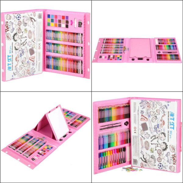 Set de pictura si desen pentru copii, 208 de piese, trusa plastic roz - Image 19