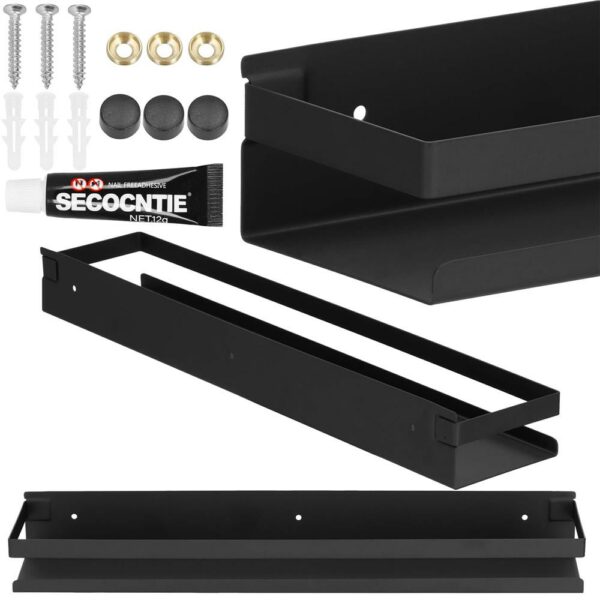 Raft de baie cu 2 sisteme instalare pe perete, aluminiu, 50x10x6cm, negru - Image 19