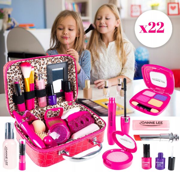 Trusa de machiaj pentru fetite, geanta cu 22 de accesorii cosmetice, fara lichide sau substante chimice, roz - Image 19