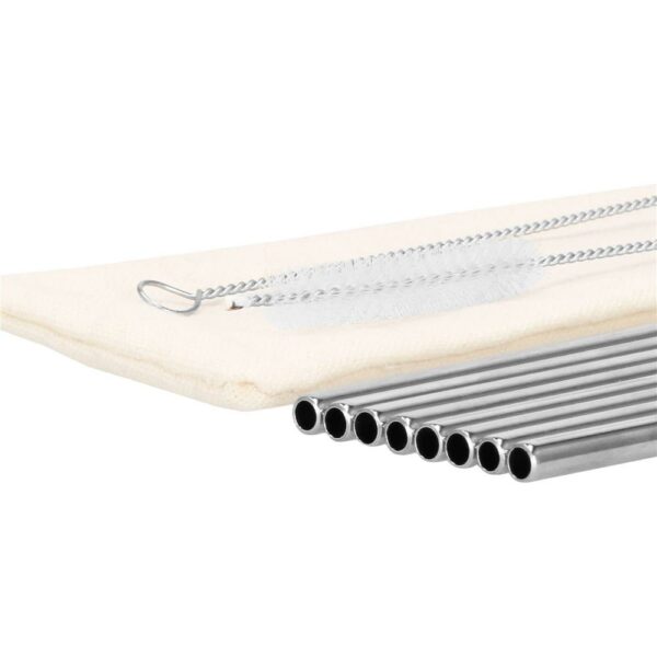 8 db ezüst fém szívószál készlet, újrafelhasználható, tároló tokkal és tisztítókefével, 215x6 mm - Image 19