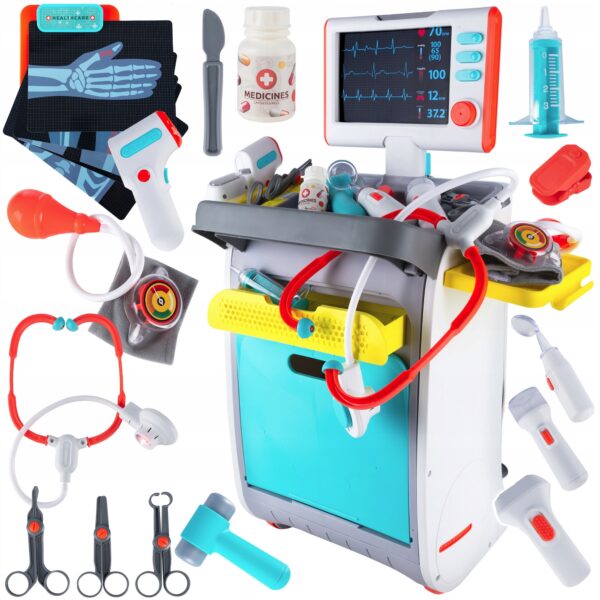 Set de joaca, carucior medical cu aparatura si instrumente, cu sunete si lumini - Image 3