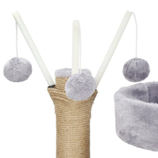 Ansamblu de joaca pentru pisici, cu loc pentru zgariat, ascuns, culcus, mingi, 127cm, gri - Image 2
