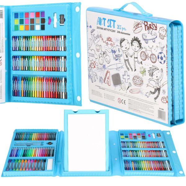 Set de pictura si desen pentru copii, 208 de piese, trusa plastic albastru - Image 3