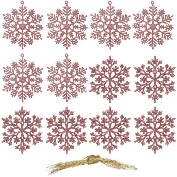 Decoratiune brad fulg de zapada, set 12 bucati, 10cm, roz - Image 3