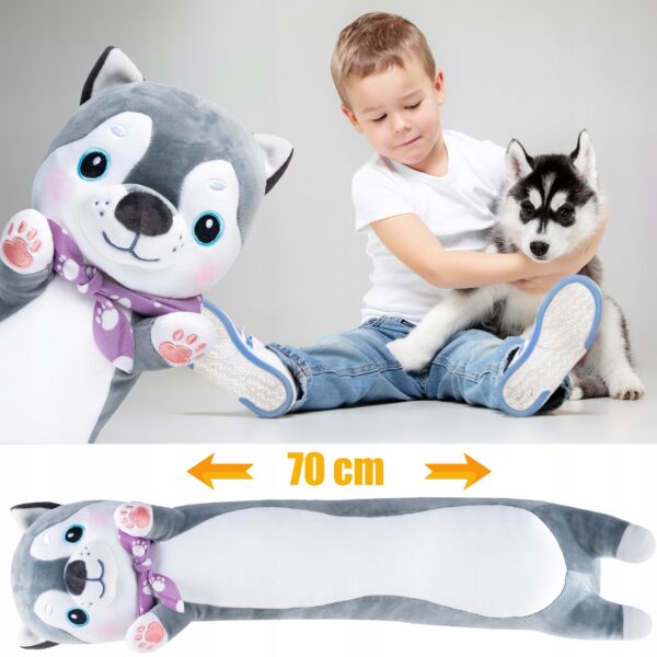 Plusz hosszú macskajáték, párna típusú, mosható, hipoallergén töltelék, gyerekeknek és felnőtteknek, 70 cm, szürke - Image 3