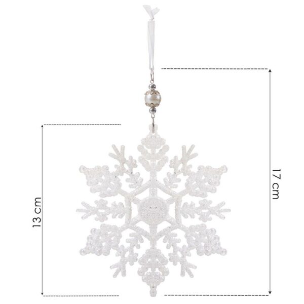 Hópehely karácsonyfadísz, 13cm, fehér, csillámos - Image 2