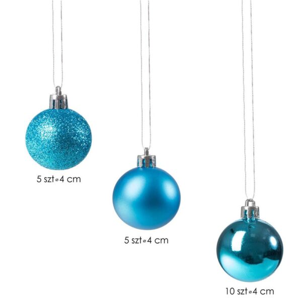 Set globuri de Craciun, 20 bucati, 3 modele, 4cm, albastru - Image 3