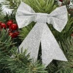 Set 4 ornamente pentru bradul de Craciun, fundita, 13cm, argintiu