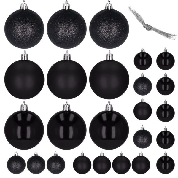 Set globuri de Craciun, 25 bucati, 3 modele, 2,5cm si 4cm, negru - Image 3