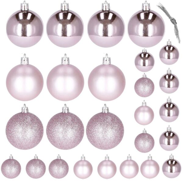Set globuri de Craciun, 25 bucati, 3 modele, 2,5cm si 4cm, roz - Image 3