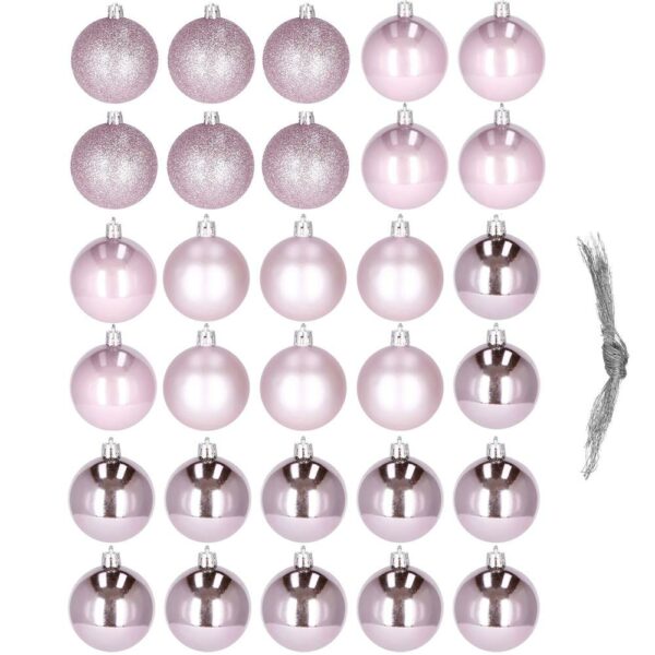 Set globuri de Craciun, 30 bucati, 4 modele, 3cm, roz - Image 2