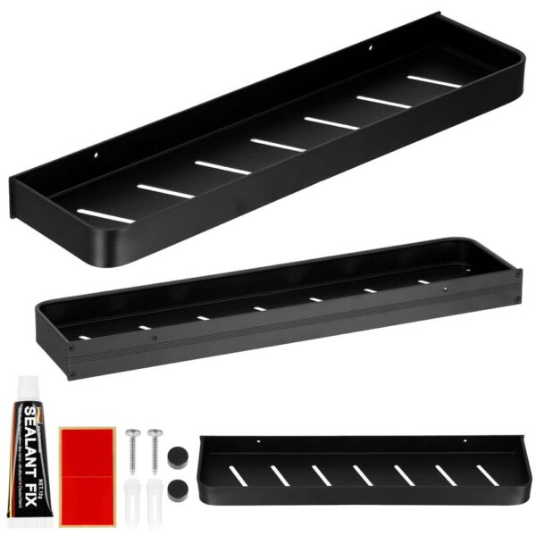 Fürdőszobapolc 2 falra szerelhető rendszerrel, alumínium, 50x12x4cm, fekete - Image 3