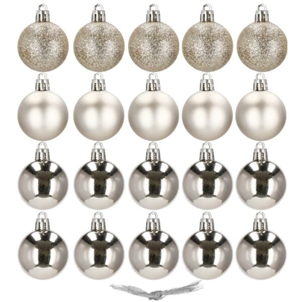 Set globuri de Craciun, 20 bucati, 3 modele, 4cm, argintiu rose - Image 2