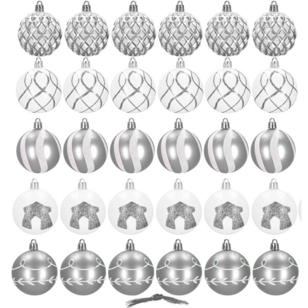 Set globuri de Craciun cu modele de sarbatori, 30 bucati, 6cm, argintiu - Image 3