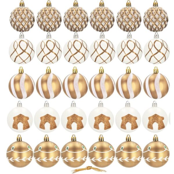 Set globuri de Craciun cu modele de sarbatori, 30 bucati, 6cm, auriu - Image 3