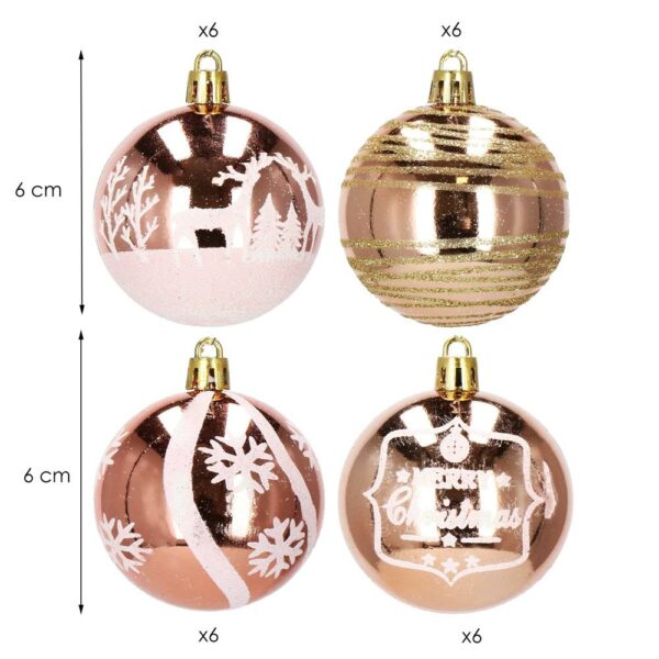 Set globuri de Craciun cu modele de sarbatori, 24 bucati, 6cm, rose - Image 2