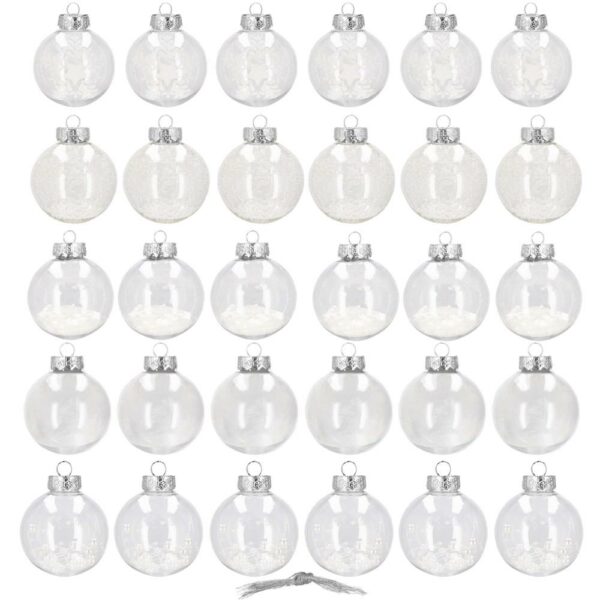 Set globuri de Craciun Inedit, 30 bucati, 7cm, transparente si alb - Image 3