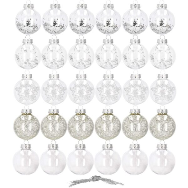 Set globuri de Craciun Inedit, 30 bucati, 7cm, transparente si argintiu - Image 3