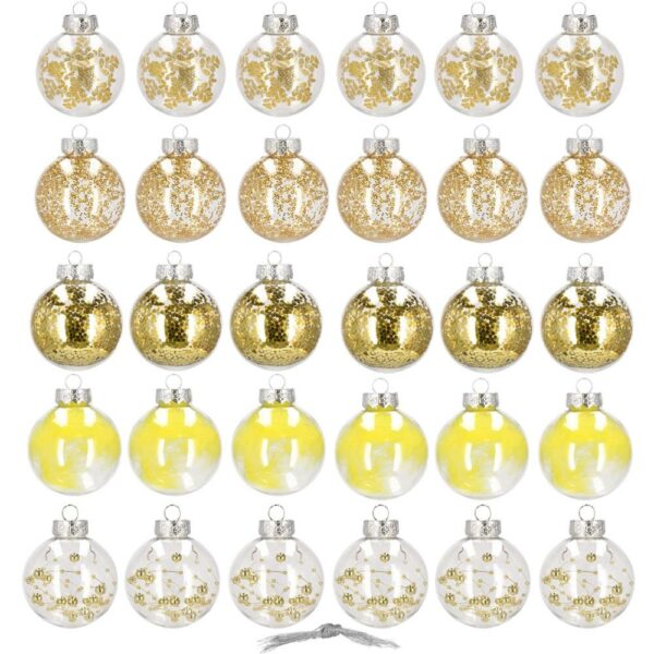 Set globuri de Craciun Inedit, 30 bucati, 7cm, transparente si auriu - Image 2