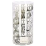 Különleges karácsonyi gömbdísz készlet, 30 darab, 6 cm, átlátszó és ezüst