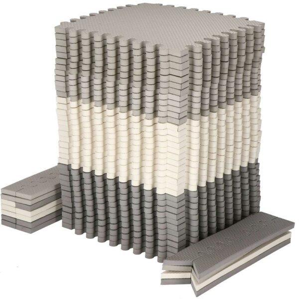 Habszivacs matrac gyerekeknek, háromszög puzzle típusú, 96 db, 186×186 cm, fehér szürke - Image 3