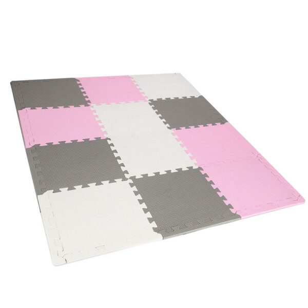 Covor din spuma pentru copii, tip puzzle forme, 26 piese, termoizolant, 118×90 cm, gri roz - Image 3