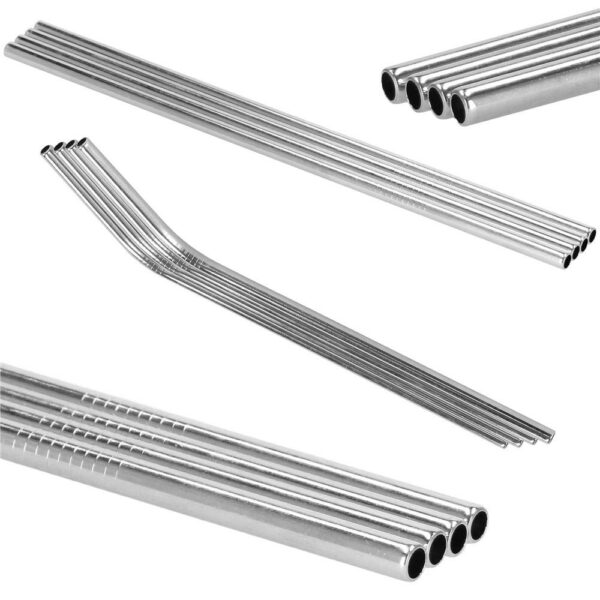 8 db ezüst fém szívószál készlet, újrafelhasználható, tároló tokkal és tisztítókefével, 215x6 mm - Image 2
