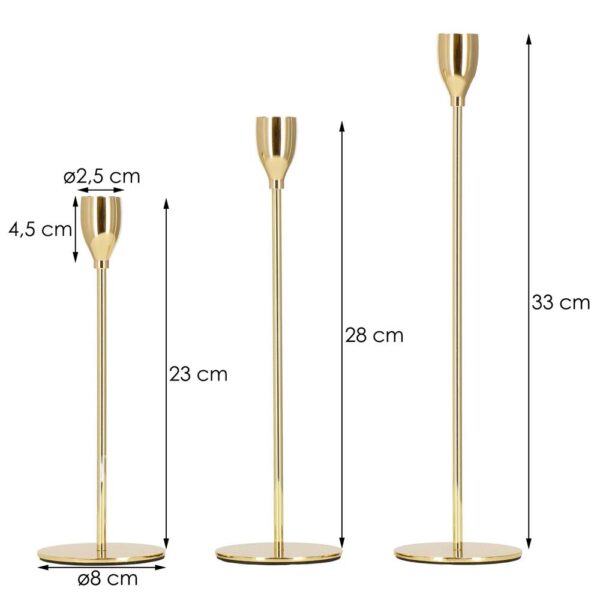 Set 3 suporturi de lumanare din metal, 23, 28 si 33cm, auriu - Image 2