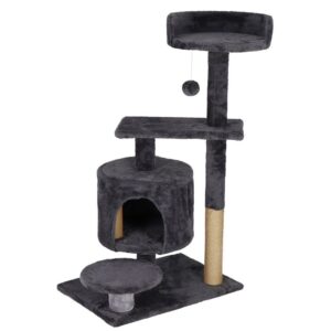Ansamblu de joaca pentru pisici, cu loc pentru zgariat, ascuns, culcus, minge, 87cm, grafit