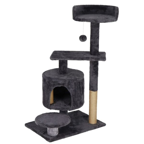 Ansamblu de joaca pentru pisici, cu loc pentru zgariat, ascuns, culcus, minge, 87cm, grafit