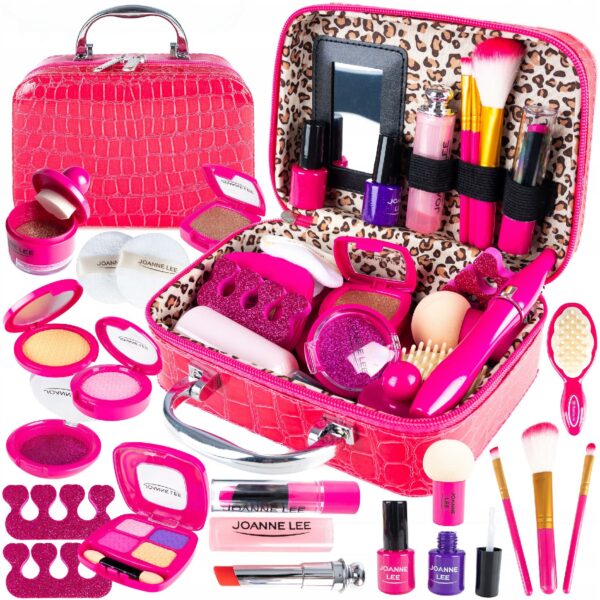 Trusa de machiaj pentru fetite, geanta cu 22 de accesorii cosmetice, fara lichide sau substante chimice, roz - Image 20