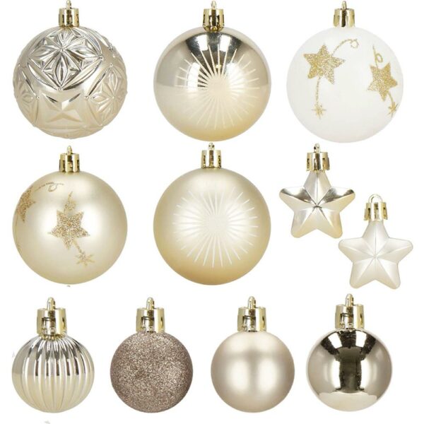 Set globuri si decoratiuni de Craciun, 70 piese, diverse dimensiuni, auriu si crem - Image 22