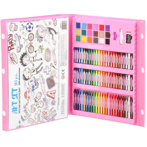 Set de pictura si desen pentru copii, 208 de piese, trusa plastic roz - Image 23