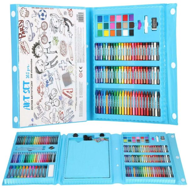 Set de pictura si desen pentru copii, 208 de piese, trusa plastic albastru - Image 24