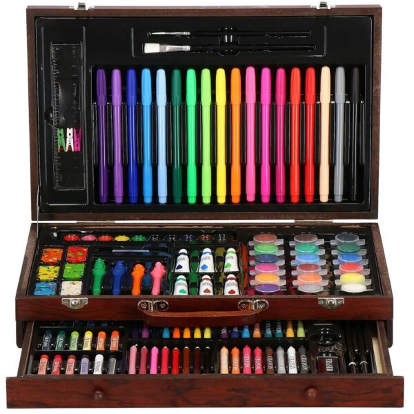 Set de pictura si desen pentru copii, 130 de piese, trusa lemn - Image 25