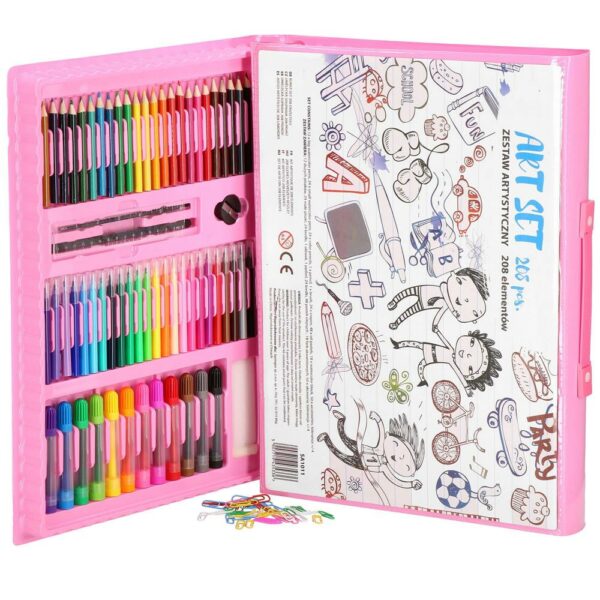 Set de pictura si desen pentru copii, 208 de piese, trusa plastic roz - Image 24