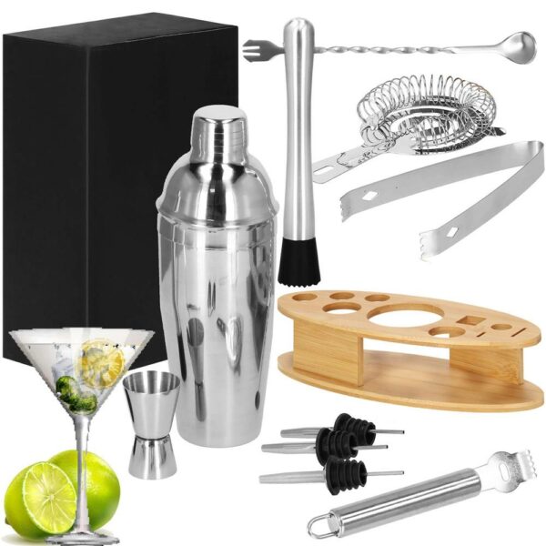 Cocktail Shaker készlet pultosoknak 550 ml, KI24, bambusz tartóval, 11 darab - Image 25