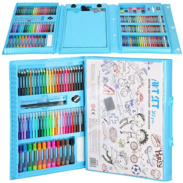 Set de pictura si desen pentru copii, 208 de piese, trusa plastic albastru - Image 25