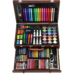 Set de pictura si desen pentru copii, 130 de piese, trusa lemn