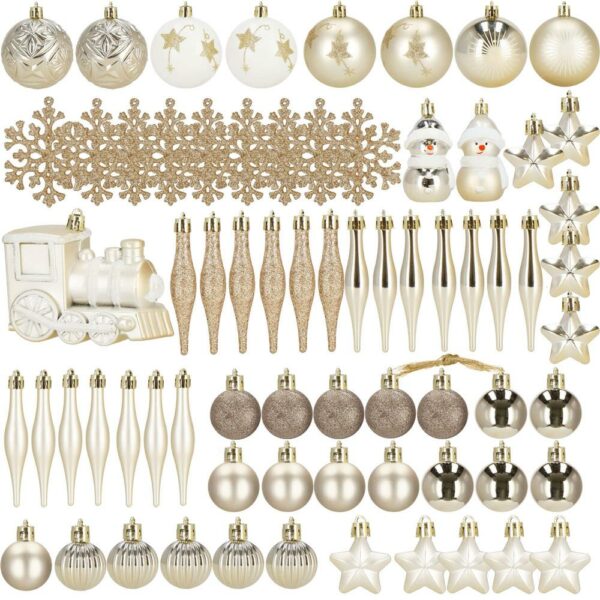 Set globuri si decoratiuni de Craciun, 70 piese, diverse dimensiuni, auriu si crem - Image 25