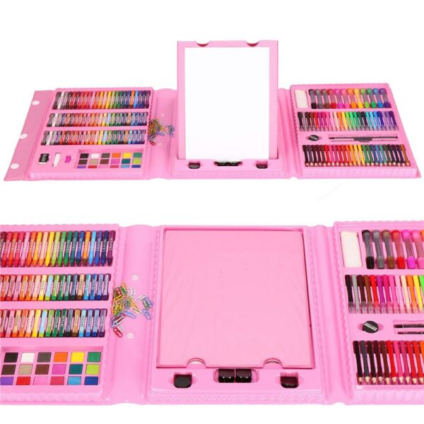 Set de pictura si desen pentru copii, 208 de piese, trusa plastic roz - Image 25